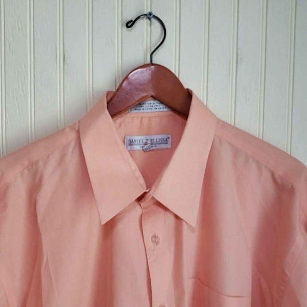 Daniel Ellissa Dress Shirt Mens 18.5 36/37 Orange Peach Solid Regular Fit LS